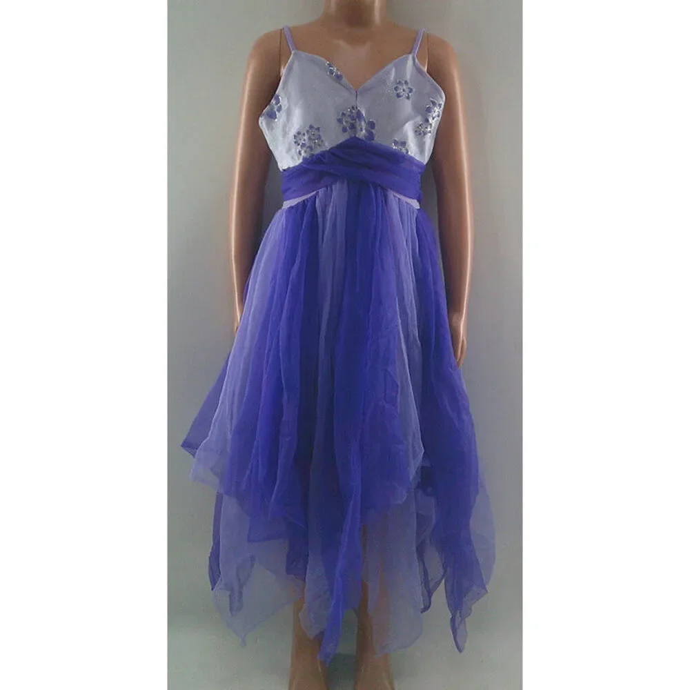 Pre-Owned Dance Costume Curtain Call E3228 Large Child Purple Floral Glitter Ba